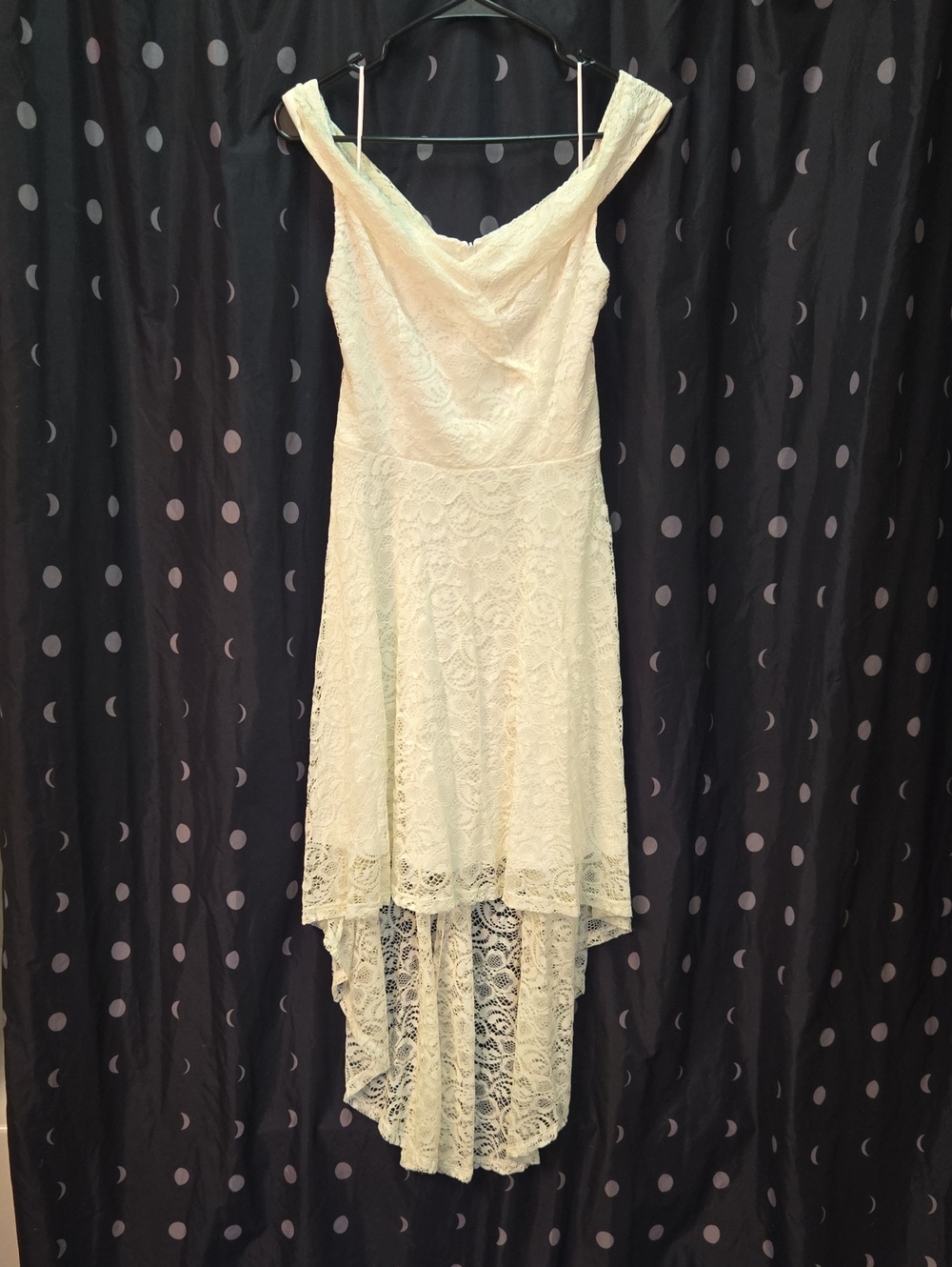 Off-Shoulder Ivory Lace High-Low Dress